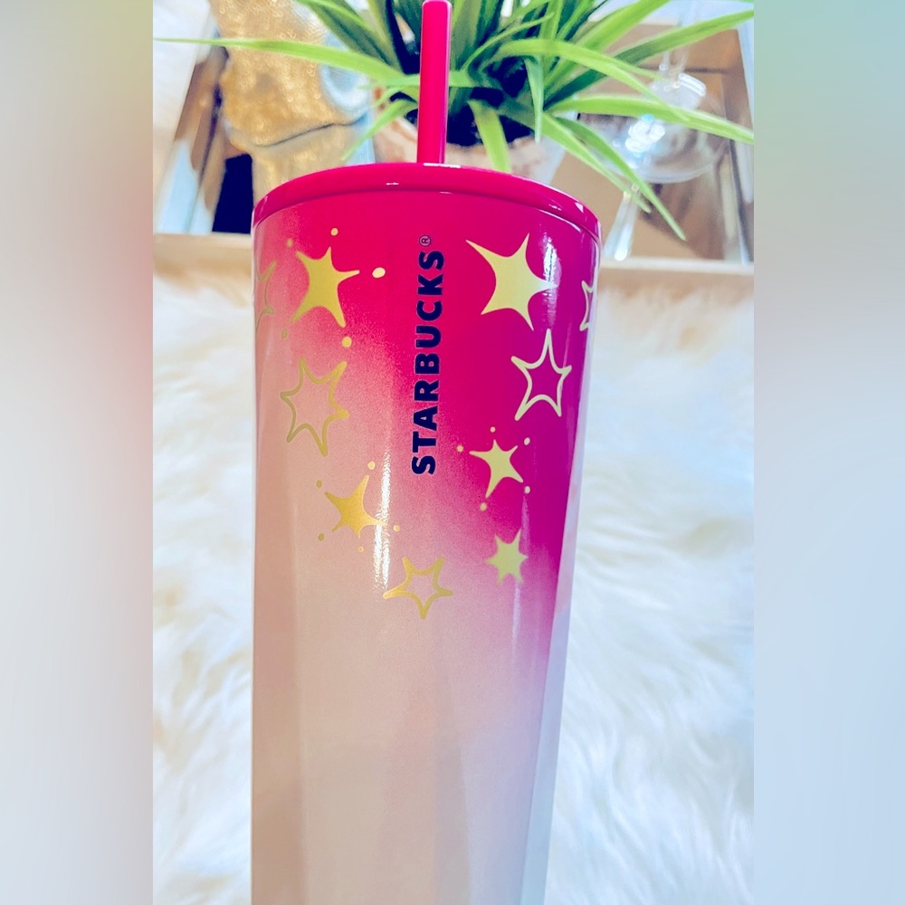 Starbucks Ombre Pink White Gold Star Cup Stainless Steel Cold Tumbler Venti 24oz
